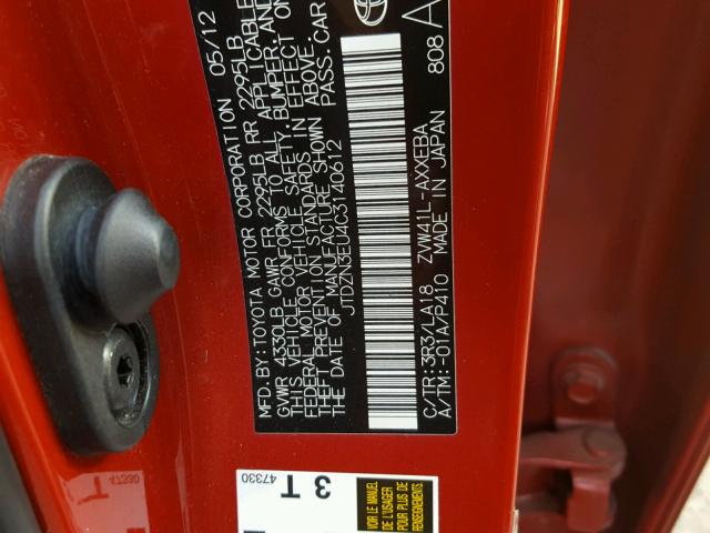 JTDZN3EU4C3140612 - 2012 TOYOTA PRIUS V RED photo 10