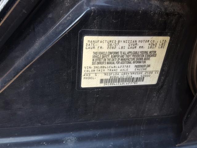 3N1BB61E68L623785 - 2008 NISSAN SENTRA SE- BLACK photo 10