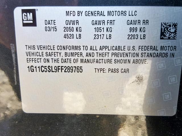 1G11C5SL9FF289765 - 2015 CHEVROLET MALIBU 1LT CHARCOAL photo 10