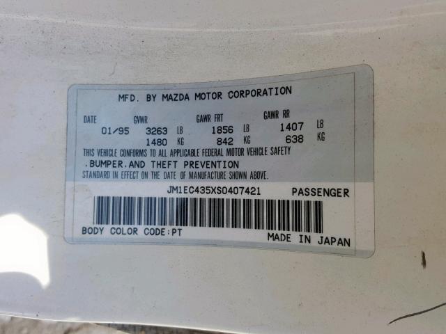 JM1EC435XS0407421 - 1995 MAZDA MX-3 BASE WHITE photo 10