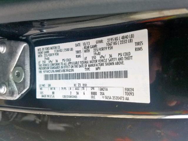 1FMCU9J98EUB39226 - 2014 FORD ESCAPE TIT BLACK photo 10