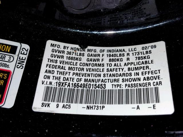 19XFA16649E015453 - 2009 HONDA CIVIC LX-S Qara foto 10