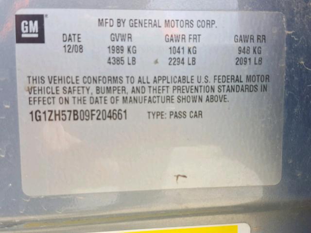 1G1ZH57B09F204661 - 2009 CHEVROLET MALIBU 1LT 蓝色 照片 10