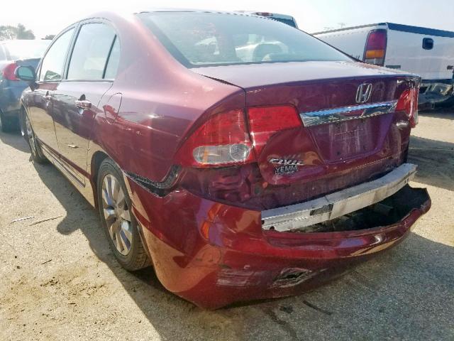 19XFA16989E001520 - 2009 HONDA CIVIC EXL RED photo 3