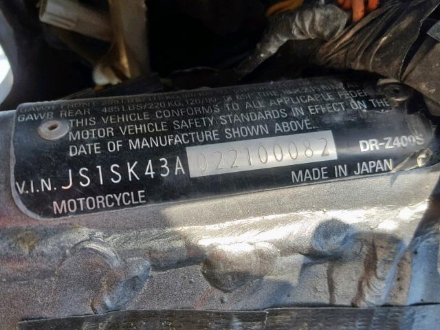 JS1SK43A022100082 - 2002 SUZUKI DR-Z400 S BLACK photo 10