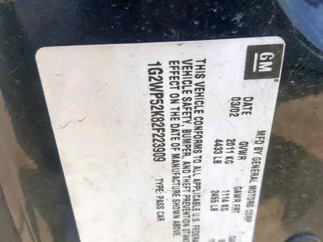 1G2WP52K82F223909 - 2002 PONTIAC GRAND PRIX BLUE photo 10