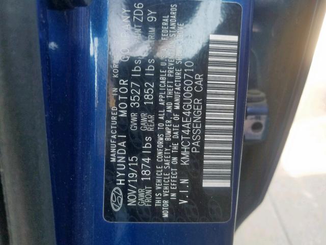 KMHCT4AE4GU060710 - 2016 HYUNDAI ACCENT SE BLUE photo 10