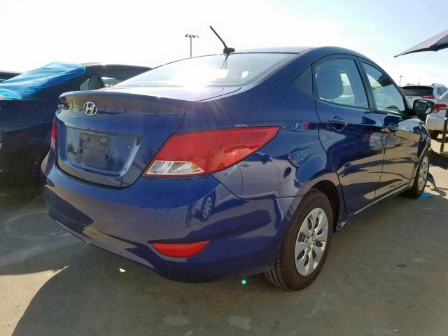 KMHCT4AE4GU060710 - 2016 HYUNDAI ACCENT SE BLUE photo 4