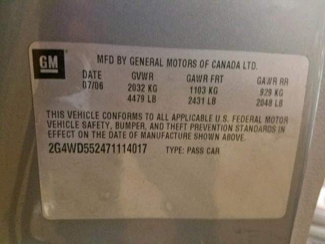 2G4WD552471114017 - 2007 BUICK LACROSSE C SILVER photo 10