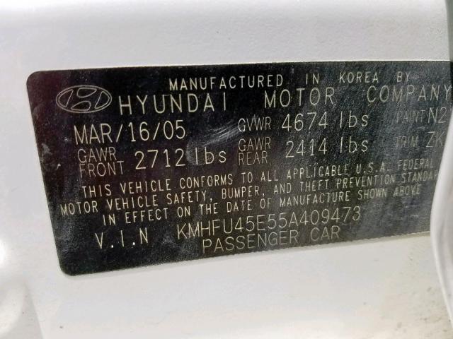 KMHFU45E55A409473 - 2005 HYUNDAI XG 350 WHITE photo 10