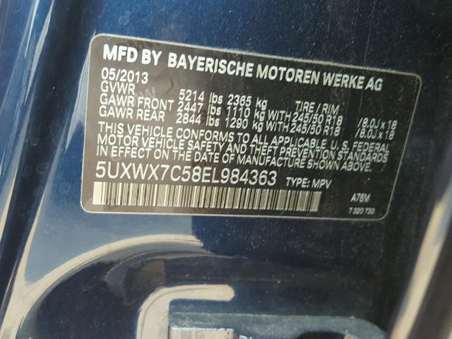 5UXWX7C58EL984363 - 2014 BMW X3 XDRIVE3 BLUE photo 10