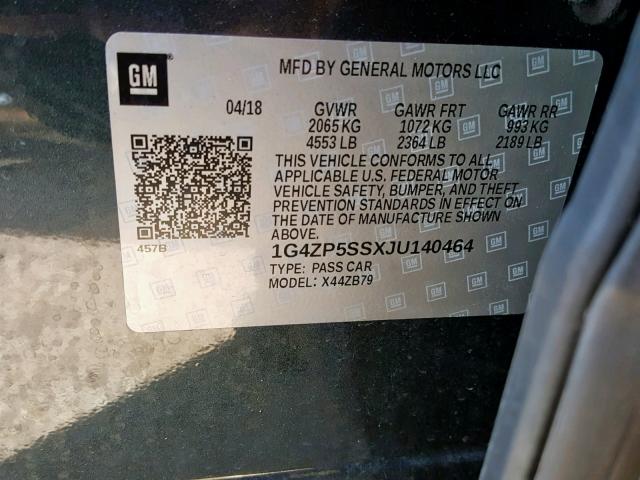 1G4ZP5SSXJU140464 - 2018 BUICK LACROSSE E BLACK photo 10