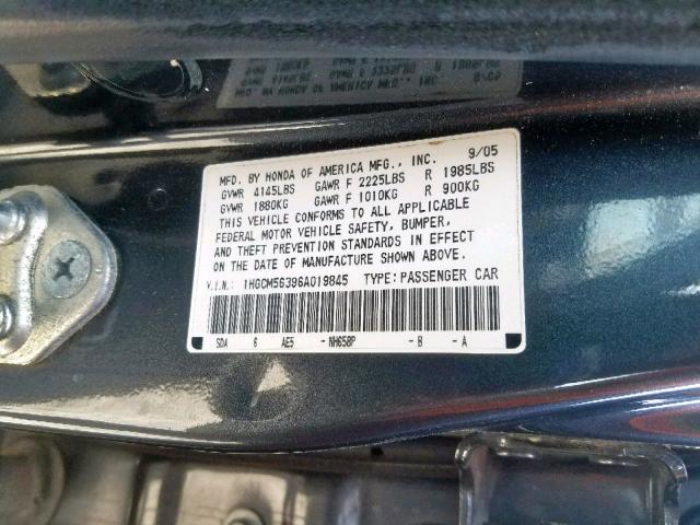 1HGCM56396A019845 - 2006 HONDA ACCORD SE GRAY photo 10