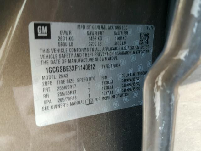 1GCGSBE3XF1140812 - 2015 CHEVROLET COLORADO L BROWN photo 10