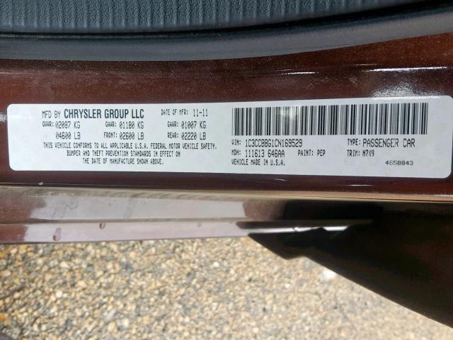 1C3CCBBG1CN169529 - 2012 CHRYSLER 200 TOURIN BROWN photo 10