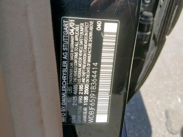 WDBJF65J91B364414 - 2001 MERCEDES-BENZ E 320 BLACK photo 10