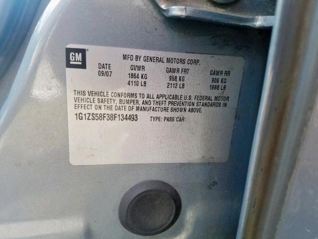 1G1ZS58F38F134493 - 2008 CHEVROLET MALIBU LS BLUE photo 10