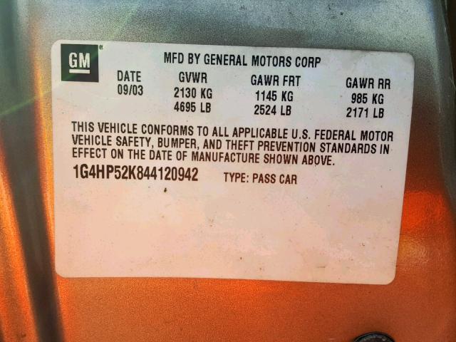 1G4HP52K844120942 - 2004 BUICK LESABRE CU TAN photo 10