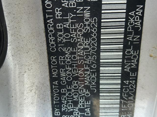 JTKDE167570206625 - 2007 TOYOTA SCION TC Gümüş foto 10