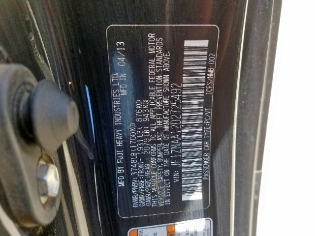 JF1ZNAA12D2725492 - 2013 TOYOTA SCION FR-S BLACK photo 10
