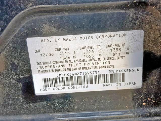 JM1BK34M271695751 - 2007 MAZDA SPEED 3 BLACK photo 10