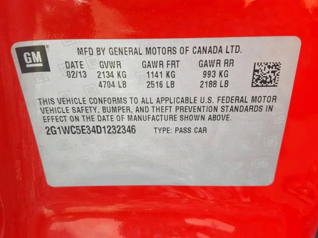 2G1WC5E34D1232346 - 2013 CHEVROLET IMPALA LTZ RED photo 10