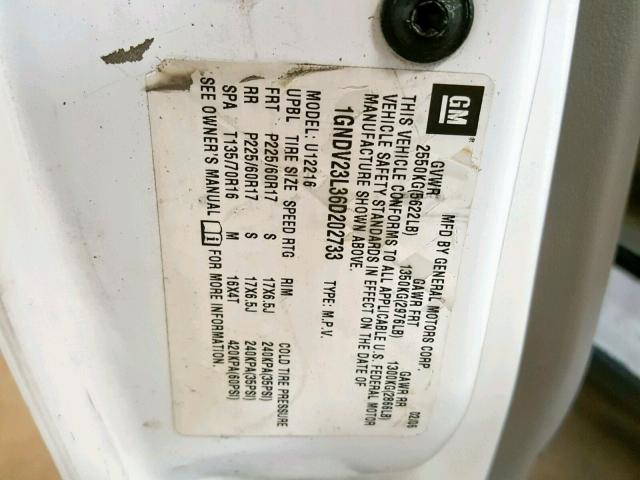 1GNDV23L36D202733 - 2006 CHEVROLET UPLANDER L 白色 照片 10