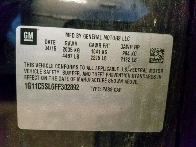 1G11C5SL6FF302892 - 2015 CHEVROLET MALIBU 1LT 黑色 照片 10