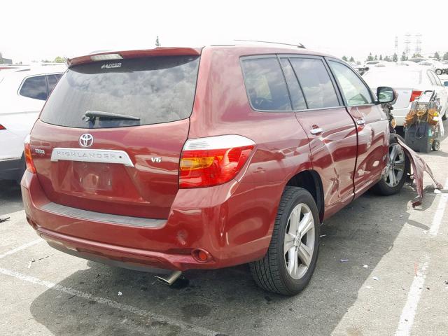 JTEDS42A782014482 - 2008 TOYOTA HIGHLANDER MAROON photo 4