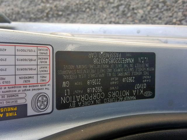 KNAFE122085493738 - 2008 KIA SPECTRA EX BLUE photo 10