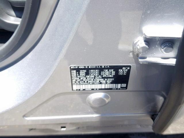 3CZRU5H52JM719557 - 2018 HONDA HR-V EX SILVER photo 10