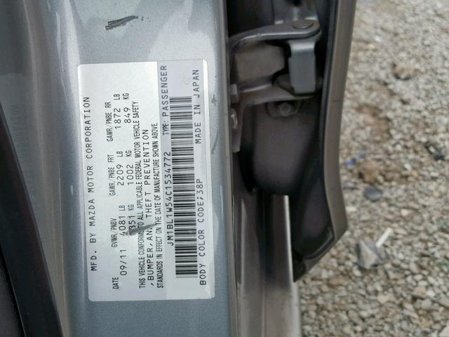 JM1BL1W54C1534772 - 2012 MAZDA 3 S GRAY photo 10