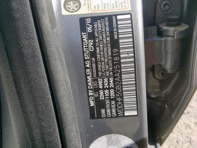 WDDHF5GB2AA251819 - 2010 MERCEDES-BENZ E 350 GRAY photo 10