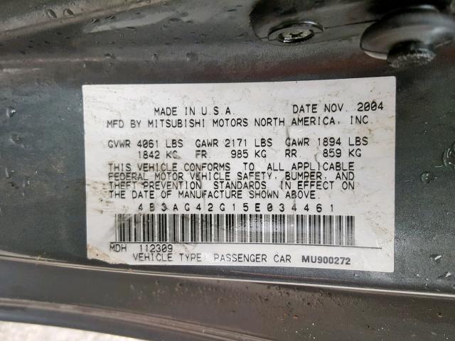 4B3AG42G15E034461 - 2005 DODGE STRATUS SX GRAY photo 10