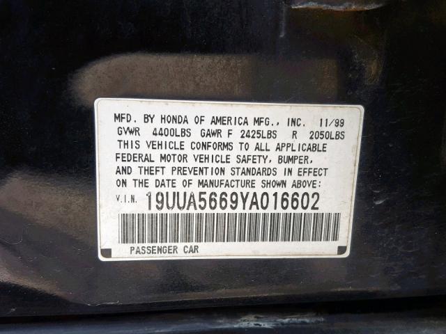 19UUA5669YA016602 - 2000 ACURA 3.2TL BLACK photo 10