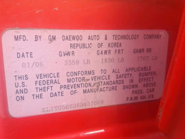 KL1TG56636B631069 - 2006 CHEVROLET AVEO LT RED photo 10