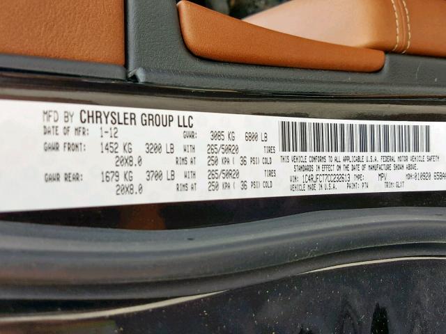 1C4RJFCT7CC232613 - 2012 JEEP GRAND CHER BLACK photo 10