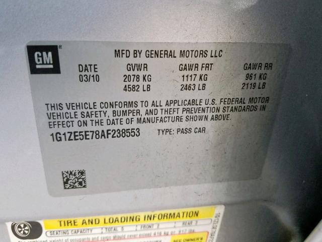 1G1ZE5E78AF238553 - 2010 CHEVROLET MALIBU LTZ 银色 照片 10