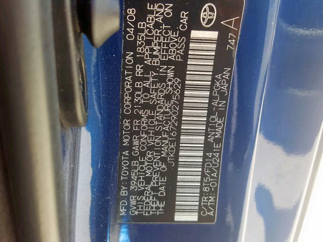 JTKDE167290275629 - 2009 TOYOTA SCION TC ლურჯი ფოტო 10