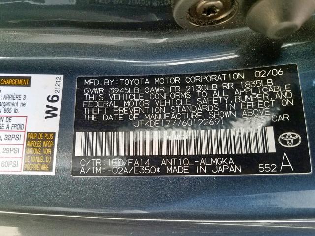 JTKDE177760122691 - 2006 TOYOTA SCION TC ნაცრისფერი ფოტო 10