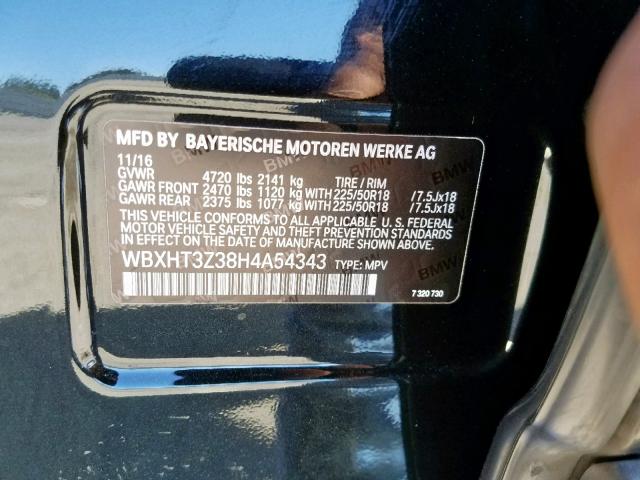 WBXHT3Z38H4A54343 - 2017 BMW X1 XDRIVE2 BLACK photo 10