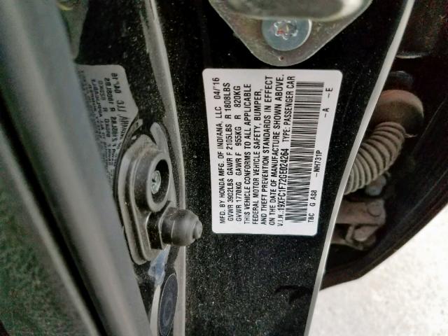19XFC1F72GE024264 - 2016 HONDA CIVIC EXL 黑色 照片 10