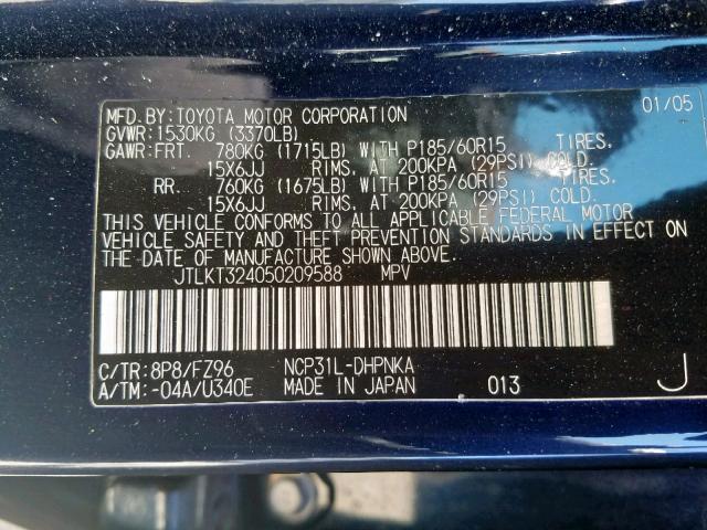 JTLKT324050209588 - 2005 TOYOTA SCION XB 黑色 照片 10