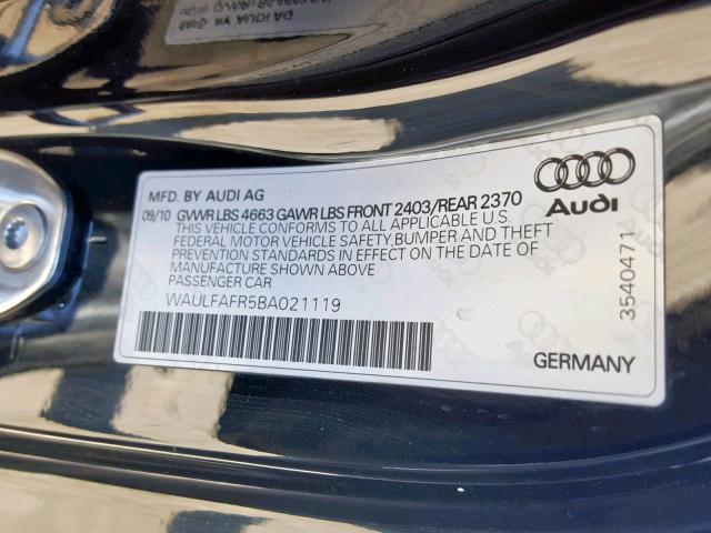 WAULFAFR5BA021119 - 2011 AUDI A5 PREMIUM BLACK photo 10