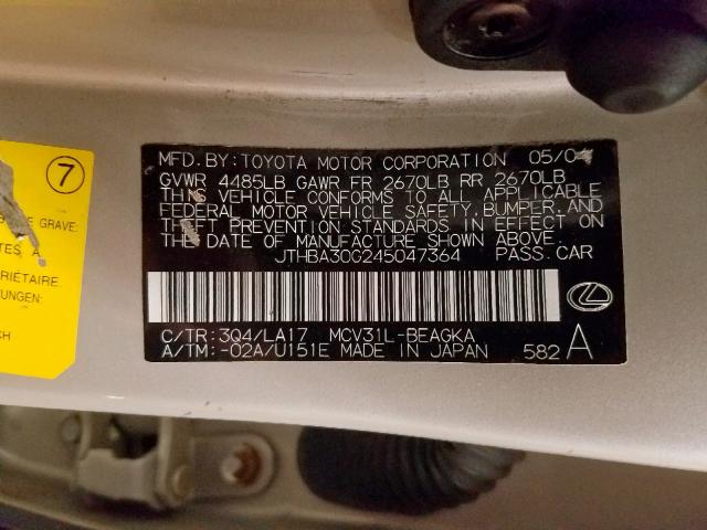 JTHBA30G245047364 - 2004 LEXUS ES 330 TAN photo 10