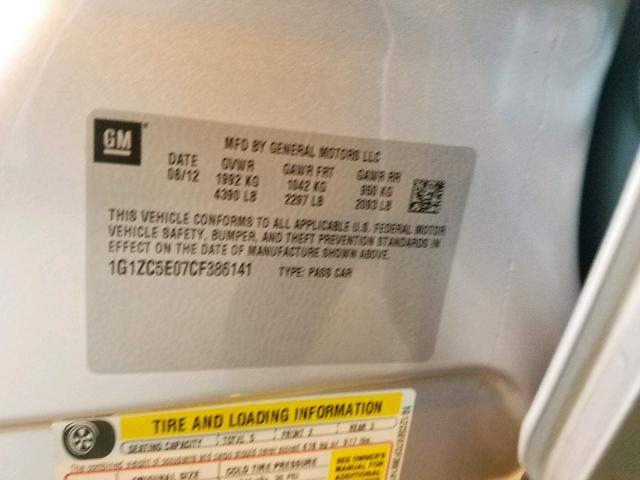 1G1ZC5E07CF386141 - 2012 CHEVROLET MALIBU 1LT 银色 照片 10