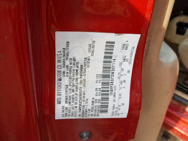 1FAFP38373W307114 - 2003 FORD FOCUS ZTS RED photo 10