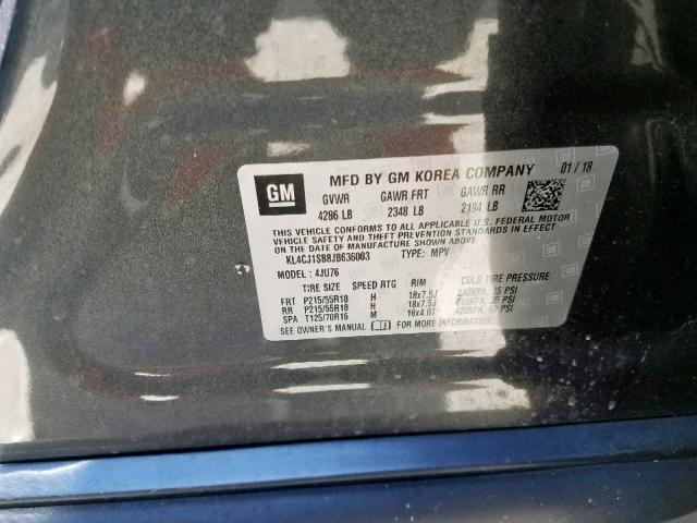 KL4CJ1SB8JB636003 - 2018 BUICK ENCORE SPO GRAY photo 10