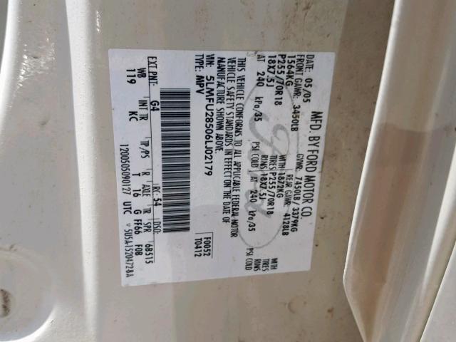 5LMFU28506LJ02179 - 2006 LINCOLN NAVIGATOR 白色 照片 10