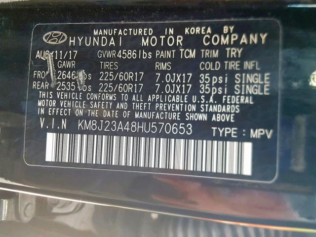 KM8J23A48HU570653 - 2017 HYUNDAI TUCSON SE BLACK photo 10